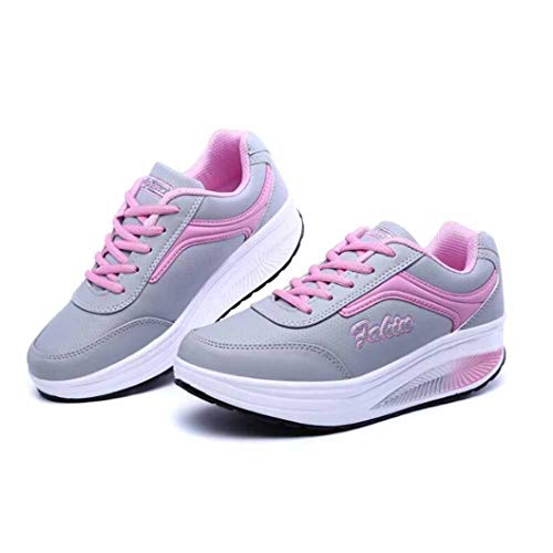 Zapatillas de Deporte para Mujer Zapatos de tonificación con Plataforma con Cordones de Punta Redonda Zapatillas de Deporte oscuras Transpirables para Adelgazar de Color Mixto