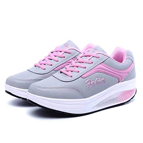 Zapatillas de Deporte para Mujer Zapatos de tonificación con Plataforma con Cordones de Punta Redonda Zapatillas de Deporte oscuras Transpirables para Adelgazar de Color Mixto