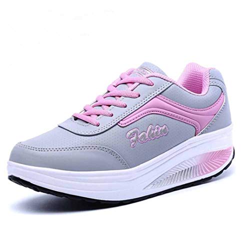 Zapatillas de Deporte para Mujer Zapatos de tonificación con Plataforma con Cordones de Punta Redonda Zapatillas de Deporte oscuras Transpirables para Adelgazar de Color Mixto