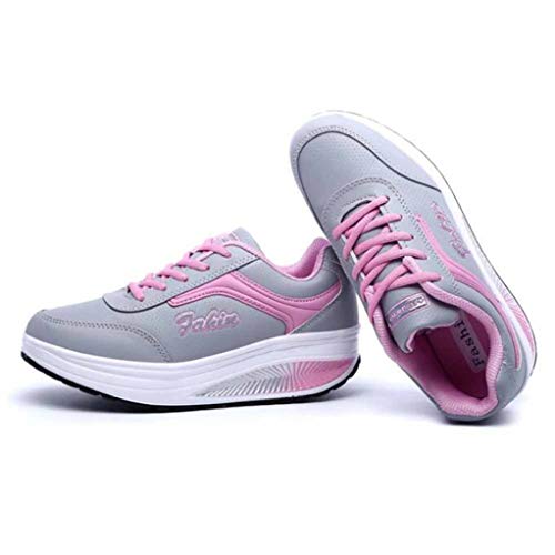 Zapatillas de Deporte para Mujer Zapatos de tonificación con Plataforma con Cordones de Punta Redonda Zapatillas de Deporte oscuras Transpirables para Adelgazar de Color Mixto