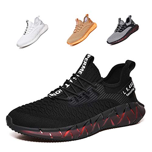 Zapatillas de Deportes Hombre Mujer Zapatos Deportivos Running Zapatillas para Correr Ligero y con Estilo Negro Blanco Gris Dorado G156 Black 41EU