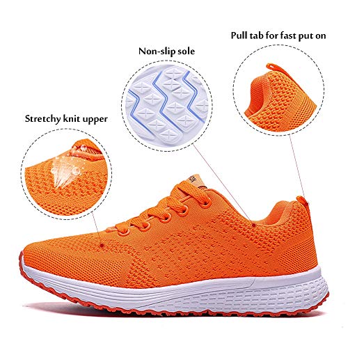 Zapatillas de Deportivos de Running para Mujer Gimnasia Ligero Sneakers Brillante Naranja 36