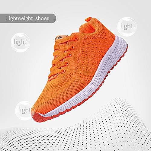 Zapatillas de Deportivos de Running para Mujer Gimnasia Ligero Sneakers Brillante Naranja 36