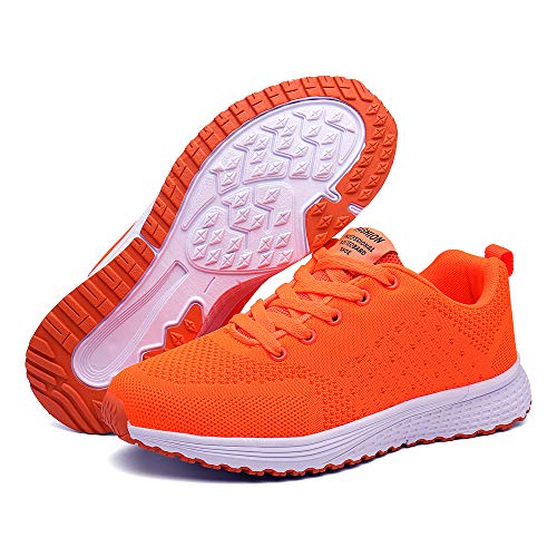 Zapatillas de Deportivos de Running para Mujer Gimnasia Ligero Sneakers Brillante Naranja 36