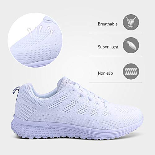 Zapatillas de Deportivos de Running para Mujer Gimnasia Ligero Sneakers Negro Azul Gris Blanco 35-40 Blanco 37