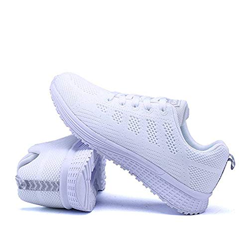 Zapatillas de Deportivos de Running para Mujer Gimnasia Ligero Sneakers Negro Azul Gris Blanco 35-40 Blanco 40