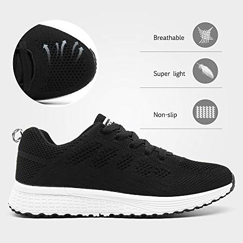 Zapatillas de Deportivos de Running para Mujer Gimnasia Ligero Sneakers Negro Azul Gris Blanco 35-40 Negro 41