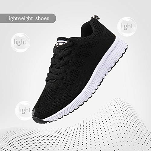 Zapatillas de Deportivos de Running para Mujer Gimnasia Ligero Sneakers Negro Azul Gris Blanco 35-40 Negro 44