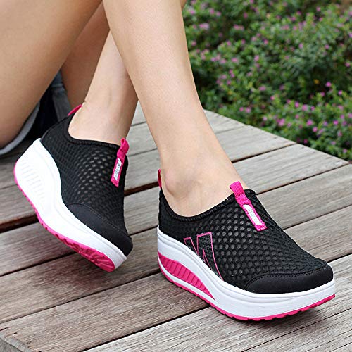 Zapatillas de Deportivos de Running para Mujer Malla Transpirable Pendiente con Suela Gruesa para Aumentar los Zapatos Casuales Running Fitness Sneakers Zapatos Mecedora riou