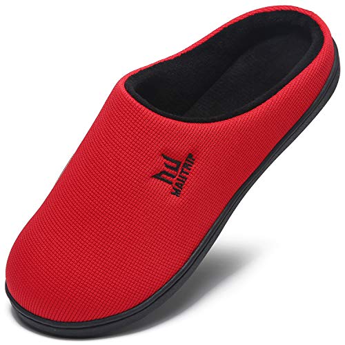 Zapatillas de Espuma viscoelástica para Hombres Casa Interior Exterior Acogedor Invierno Cálido Antideslizante Zapatos para el hogar Dormitorio Casual Suela de Goma Rojo Tamaño 42 43
