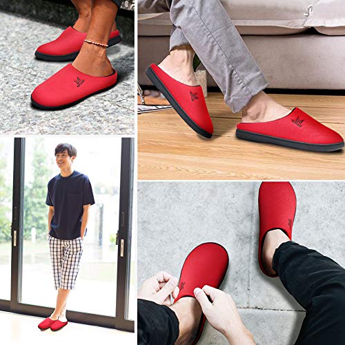 Zapatillas de Espuma viscoelástica para Hombres Casa Interior Exterior Acogedor Invierno Cálido Antideslizante Zapatos para el hogar Dormitorio Casual Suela de Goma Rojo Tamaño 42 43
