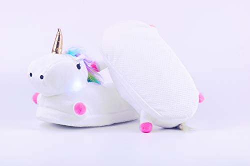 Zapatillas de Estar por Casa de Mujer Niños Unicornio Felpa Suave LED Luminoso Calentar Pelusa con Forro Acolchado Zapatos para Invierno Interior,Talla EU 34-41