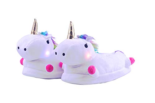 Zapatillas de Estar por Casa de Mujer Niños Unicornio Felpa Suave LED Luminoso Calentar Pelusa con Forro Acolchado Zapatos para Invierno Interior,Talla EU 34-41