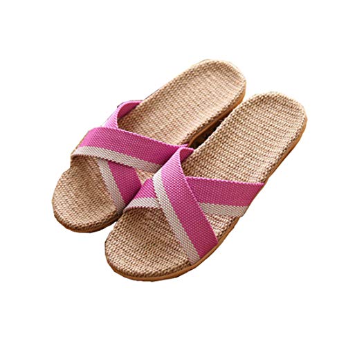 Zapatillas de Estar por Casa de Mujer/Hombre de Lino Zapatillas Interior Sandalias Unisex para Verano Primavera Otoño(Rosa,37-38)