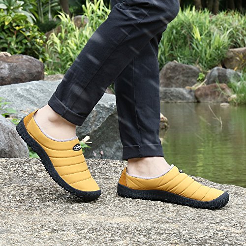 Zapatillas de Estar por Casa Mujer Hombre, Invierno Zapatos de Casa con Forro de Piel - Cálidas y Cómodas - con Suela Antideslizante para Exterior e Interior,Amarillo 44