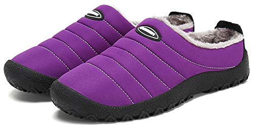 Zapatillas de Estar por Casa Mujer Hombre, Invierno Zapatos de Casa con Forro de Piel - Cálidas y Cómodas - con Suela Antideslizante para Exterior e Interior,Púrpura 37