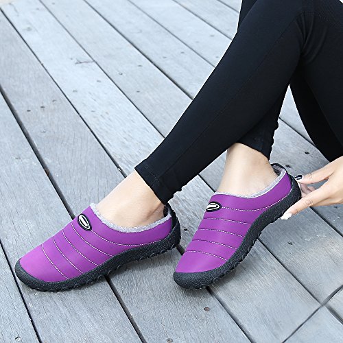 Zapatillas de Estar por Casa Mujer Hombre, Invierno Zapatos de Casa con Forro de Piel - Cálidas y Cómodas - con Suela Antideslizante para Exterior e Interior,Púrpura 38