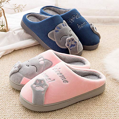 Zapatillas De Estar por Casa Mujer Invierno Unisex-Adulto Zapatillas con Forro De Felpa Suela Dura-CóModas Dibujos Animados Gato Antideslizante CáLido Interior Dormitorio Zapatos De Piso para Hombre