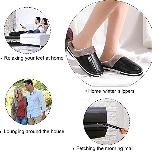 Zapatillas de Estar por casa para Mujer Impermeables de PU Pantuflas Térmicos de Invierno Suave Algodón Casa Zapatos Cómodo Y Antideslizante