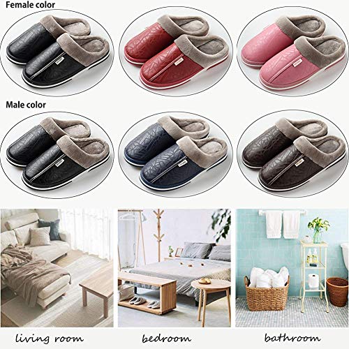 Zapatillas de Estar por casa para Mujer Impermeables de PU Pantuflas Térmicos de Invierno Suave Algodón Casa Zapatos Cómodo Y Antideslizante