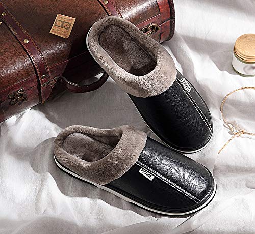 Zapatillas de Estar por casa para Mujer Impermeables de PU Pantuflas Térmicos de Invierno Suave Algodón Casa Zapatos Cómodo Y Antideslizante