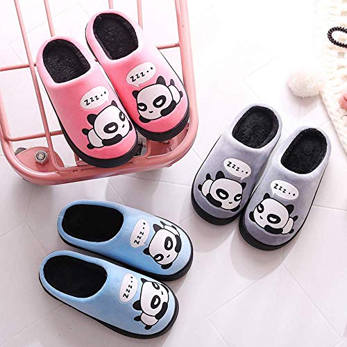 Zapatillas de Estar por Casa para Niñas Niños Otoño Invierno Zapatillas Mujer Hombres Interior Caliente Suave Dibujos Animados Panda Zapatos Azul 35/36 EU = 36/37 CN