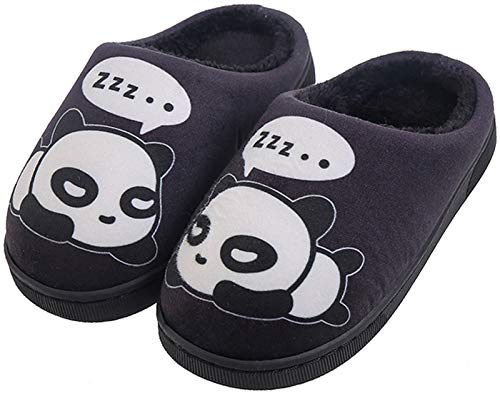 Zapatillas de Estar por Casa para Niñas Niños Otoño Invierno Zapatillas Mujer Hombres Interior Caliente Suave Dibujos Animados Panda Zapatos Negro 37/38 EU = 38/39 CN