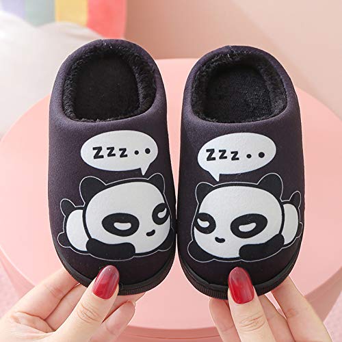 Zapatillas de Estar por Casa para Niñas Niños Otoño Invierno Zapatillas Mujer Hombres Interior Caliente Suave Dibujos Animados Panda Zapatos Negro 37/38 EU = 38/39 CN