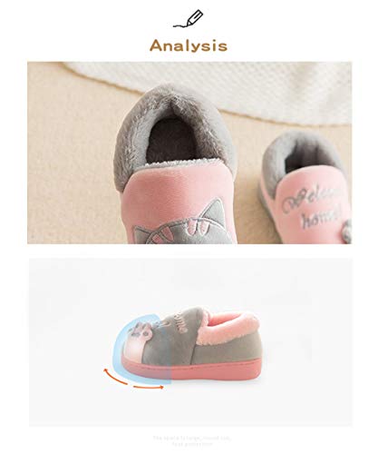 Zapatillas de Estar por Casa para Niño Niña Zapatos Pantuflas Invierno Mujer Hombre Interior Caliente Peluche Forradas Slippers, Gato Gris, 25/26 EU(talla fabricante 18/19)