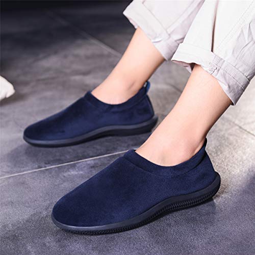 Zapatillas de Invierno Mujer Hombre Pantuflas de algodón con Memoria Zapatillas de Estar Al Aire Libre Forro cálido Pantuflas Mocasín Estilo,Azul,41 EU