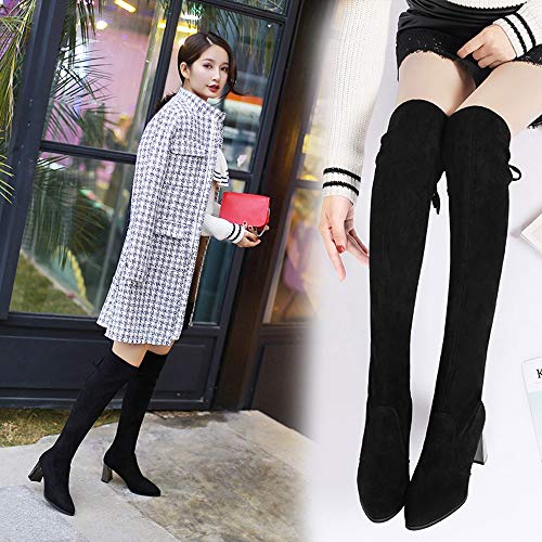 Zapatillas de Mujer Botas Altas con Cordones y Punta Redonda para Mujer Botas sobre Rodilla Tacones Altos Zapatos de tacón Alto con Lentejuelas de Botas largas Zapatos de Mujer BaZhaHei