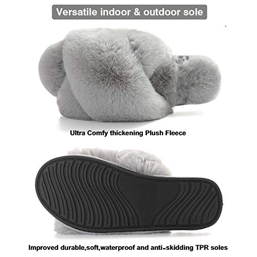 Zapatillas de Mujer Fuzzy Antideslizantes de Piel Sintética Suave Chanclas para Interior y Exterior