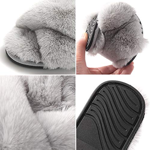 Zapatillas de Mujer Fuzzy Antideslizantes de Piel Sintética Suave Chanclas para Interior y Exterior