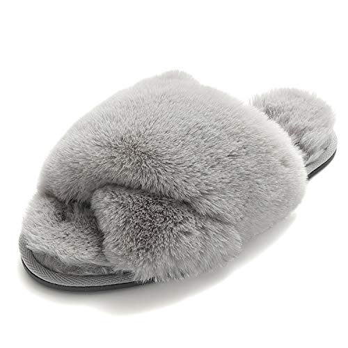 Zapatillas de Mujer Fuzzy Antideslizantes de Piel Sintética Suave Chanclas para Interior y Exterior