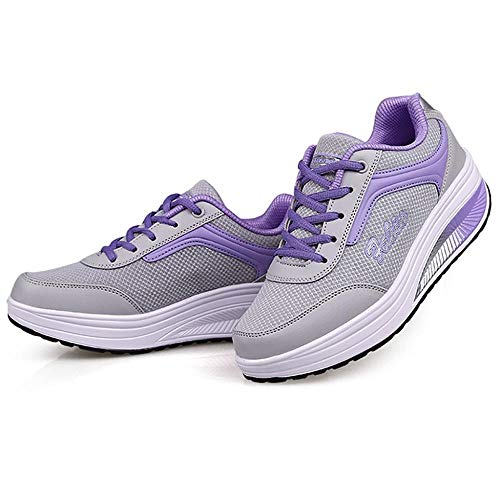 Zapatillas de Mujer, Logobeing Las Mujeres de Moda de Malla de Aumento de Zapatos Blandos Fondo de balancín Zapatos Zapatillas (Purple,42)
