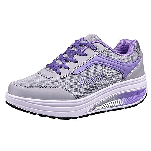 Zapatillas de Mujer, Logobeing Las Mujeres de Moda de Malla de Aumento de Zapatos Blandos Fondo de balancín Zapatos Zapatillas (Purple,42)