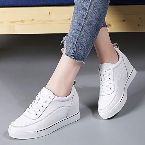 Zapatillas de Mujer Plataforma Cuña Interior Verano 2020 PAOLIAN Zapatillas Mujer Casual Blanco con Tacon Baratas Zapatos de Mujer de Cordones Vestir Cómodos Sneaker