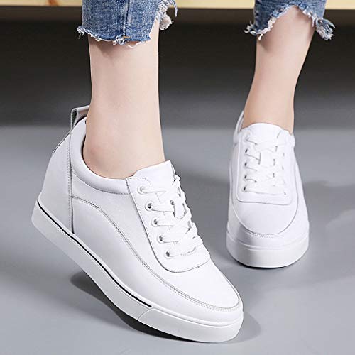 Zapatillas de Mujer Plataforma Cuña Interior Verano 2020 PAOLIAN Zapatillas Mujer Casual Blanco con Tacon Baratas Zapatos de Mujer de Cordones Vestir Cómodos Sneaker