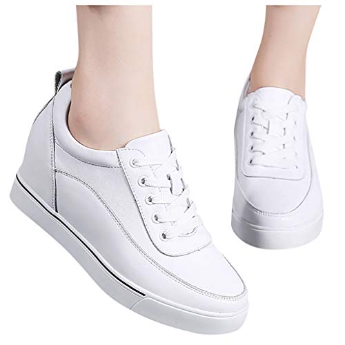 Zapatillas de Mujer Plataforma Cuña Interior Verano 2020 PAOLIAN Zapatillas Mujer Casual Blanco con Tacon Baratas Zapatos de Mujer de Cordones Vestir Cómodos Sneaker