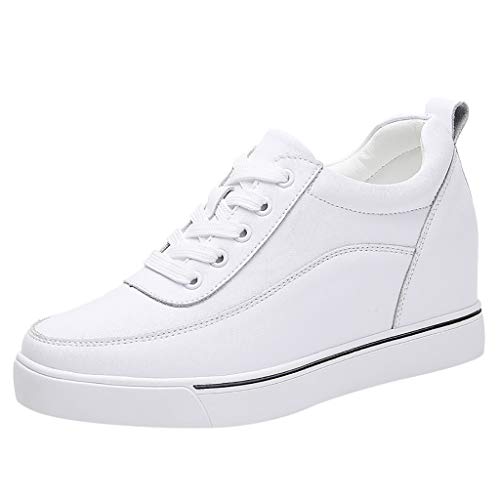 Zapatillas de Mujer Plataforma Cuña Interior Verano 2020 PAOLIAN Zapatillas Mujer Casual Blanco con Tacon Baratas Zapatos de Mujer de Cordones Vestir Cómodos Sneaker