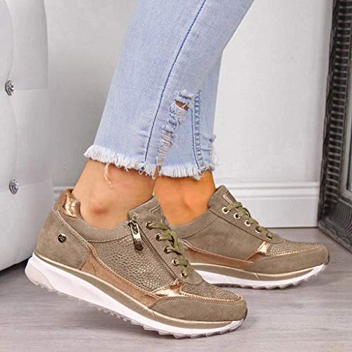 Zapatillas De Mujer Plataforma De CuñA Zapatos Casuales De Diamantes De ImitacióN De Plataforma Zapatillas con Cremallera Comodidad Antideslizante Zapatos De Trekking MontañIsmo Zapatos Al Aire Libre