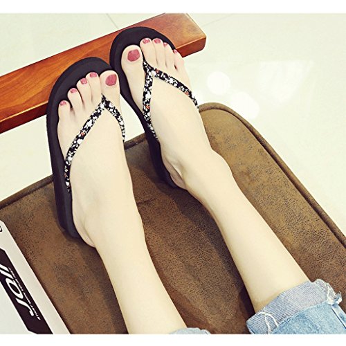 Zapatillas de Playa Antideslizantes de Tacón Alto de Suela Gruesa con Suela de Verano para Mujeres (Color : Black, Tamaño : 6.5 UK)