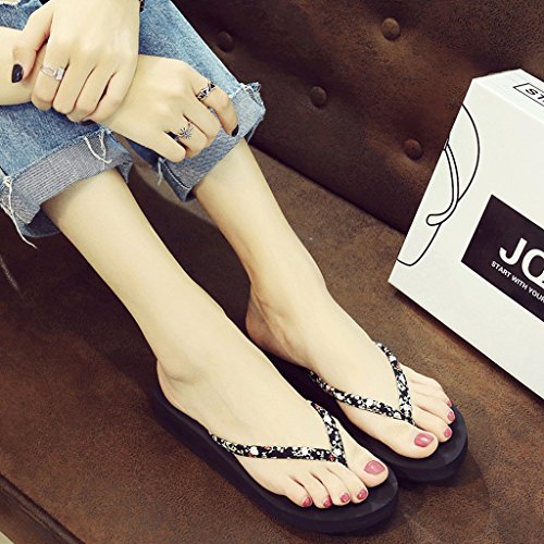 Zapatillas de Playa Antideslizantes de Tacón Alto de Suela Gruesa con Suela de Verano para Mujeres (Color : Black, Tamaño : 6.5 UK)