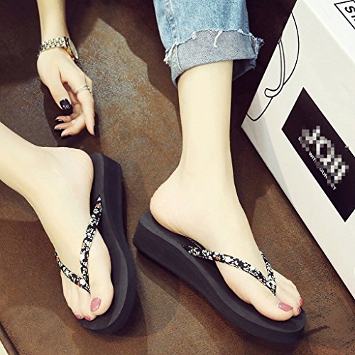 Zapatillas de Playa Antideslizantes de Tacón Alto de Suela Gruesa con Suela de Verano para Mujeres (Color : Black, Tamaño : 6.5 UK)