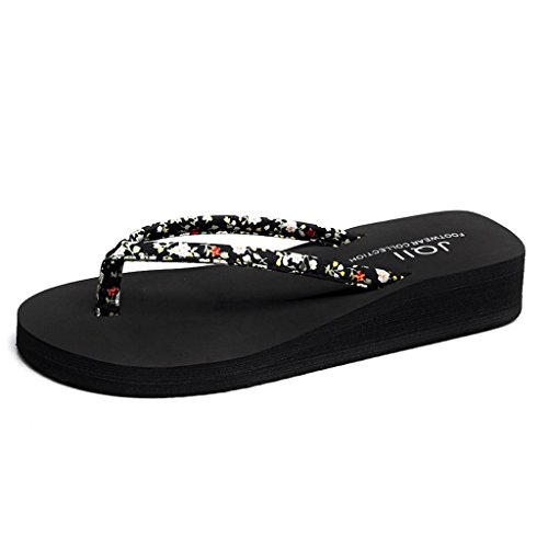 Zapatillas de Playa Antideslizantes de Tacón Alto de Suela Gruesa con Suela de Verano para Mujeres (Color : Black, Tamaño : 6.5 UK)