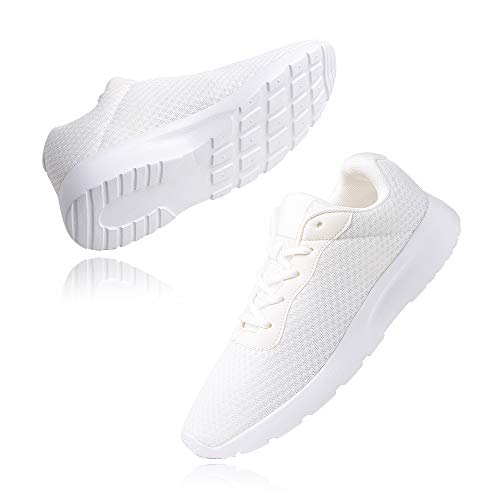 Zapatillas de Running Hombre Mujer Deportivas Casual Gimnasio Zapatos Ligero Transpirable Sneakers Blanco 41 EU