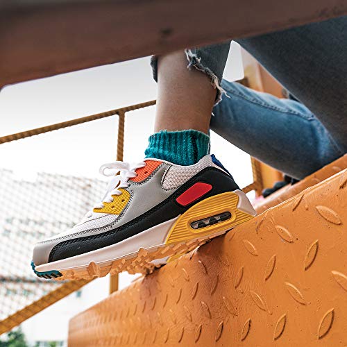 Zapatillas de Running para Hombre Mujer Ligero Correr Air Atléticos Sneakers Comodos Fitness Deportes Calzado BlancoAmarillo 39