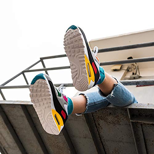 Zapatillas de Running para Hombre Mujer Ligero Correr Air Atléticos Sneakers Comodos Fitness Deportes Calzado BlancoAmarillo 39
