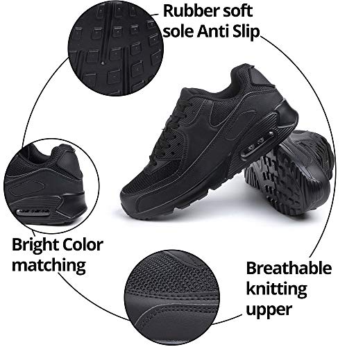 Zapatillas de Running para Hombre Mujer Ligero Correr Air Atléticos Sneakers Comodos Fitness Deportes Calzado Negro 38