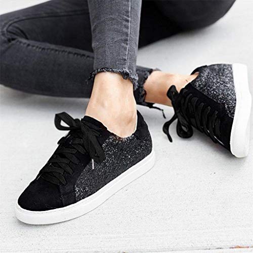 Zapatillas De Running para Mujer Zapatos De Lentejuelas De Moda Zapatillas Planas con Cordones Aire Libre Y Deportes Calzado Antideslizante Zapatos para Correr Oro Plata Negro 35-43 EU